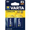 VARTA Longlife 4122- 6LP3146, Blocco da 9V, Batteria alcaline blocco E - Made in Germany - Ideali per rilevatori antincendio, rilevatori di fumo, accordatori, Confezione da 2