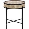 Beliani Tavolino in Metallo Nero Gambe Pieghevoli Rattan Chiaro Piano Rimovibile