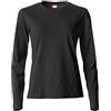 Clique - T-shirt maglia maglietta a manica lunga girocollo da donna Basic-T L/S Ladies in cotone jersey vestibilità slim-fit in diverse taglie e colori (nero L)
