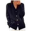 Genérico Maglione con cuore elegante Cardigan a maglia con bottoni a forma di cuore da donna morbido tessuto sciolto con scollo a V per autunno e inverno misto caldo, Nero , XL