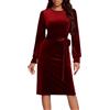 Genérico Abiti da Sera Midi con Cintura, Abiti da Cocktail per Donna Curvy Abito in Velluto per Matrimonio Abito di Capodanno per Donna Lungo Velluto Manica Lunga, rosso, XL