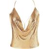 Luxexy Gold Top Sexy da Donna con Scollo Profondo a V, Crop Tank Tops, Top a Camicione con Catena, Oro, M