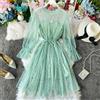 Donna Paillettes e Lustrini Fairy Rete Puro Stratificato Abito Tunica Bell Lungo
