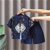 Bambino Ragazzo Stile Cinese Manica Corta Hanfu 2X Set Ttang Completo + Frangia