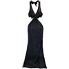 Abito Lungo Donna Sexy Spiaggia Scollo A V Halter Senza Schienale Nero Crochet