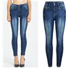 Jeans Donna Skinny Slim Fit Denim Blu Caviglia Tasche Retro Sexy