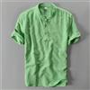T-shirt In Lino Da Uomo A Manica Corta Con Collo Henley E Collo Alla Mandarino
