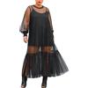 Abito Lungo Donna Nero In Rete Trasparente Con Fodera Tulle