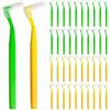 SKHAOVS 40 Pezzi Scovolini Dentali,Scovolino Interdentale a Forma di L con Manico Lungo,Scovolino per Pulizia Denti con Coperchio,per Un'igiene Orale Pulita Pulizia Denti Tartaro(Giallo Verde)