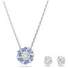 Swarovski Set Idyllia Taglie miste, Fiore, Blu, Bagno rodio, Largo del collar: 38 - 45 cm, rodio, Cristallo