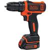 Black+Decker, BDCDD12K1-QW Trapano avvitatore a batteria, motore ultra compatto, 10 posizioni, caricatore rapido (1 ora e 30 min), con custodia, 10,8 V, 1 batteria