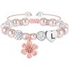 Turandoss Regalo per ragazze e bambine, braccialetto con fiori, perle rosa e strass, sfere a forma di cuore e lettere dalla A alla Z, regalo di compleanno per ragazze, figlie, nipote, Eine Grösse