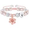 Turandoss Regalo per ragazze e bambine, braccialetto con fiori, perle rosa e strass, sfere a forma di cuore e lettere dalla A alla Z, regalo di compleanno per ragazze, figlie, nipote, Eine Grösse