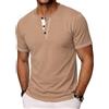 Wayleb Maglia Serafino Uomo con Bottoni Girocollo Manica Corta T-Shirt Casual Estiva, Cachi XL