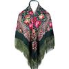 Gudessly Sciarpa tradizionale da donna con frange e nappe, scialle per collo e testa, sciarpa retrò, poncho con stampa floreale, mantello quadrato, 127 cm, verde scuro, One Size