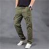 Uomo Cotone Cargo Pantaloni Militari Kaki Gamba Dritta Zip Tasca Morbido Solido