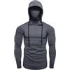 Uomo Manica Lunga Cappuccio T-Shirt Palestra Fitness Coulisse collo Alto Slim