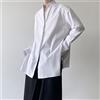 Stile Vintage Uomo Manica Lunga Camicetta Oversize collo Alto Casual Bianco