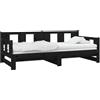 vidaXL Dormeuse Estraibile Nera in Legno Massello di Pino 2X(80x200) cm