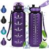 Vikastar Borraccia, 1500ml Sportiva Prova di Perdite, Borraccia Motivazionale, Sportiva Tempo, Borraccia Sportiva, con Filtro, Borracce, Bottiglia Acqua per Fitness, Scuola, Ufficio, Viola-Lucido
