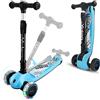 YOLEO Monopattino Bambini 3 a 10 Anni, Monopattino 3 Ruote con Ruote Lampeggianti in Led, Kids Scooter, Regolabile in Altezza, Capacità Massima di 75 kg, Regalo per Bambini (Blu-Pieghevole)