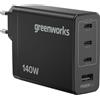 Greenworks Caricatore USB C rapido 140W Pod a 4 Porte PPS, Alimentatore Compatto USB C per MacBook PRO/Air, iPad PRO, Galaxy S20, dell XPS 13, Note 20, iPhone 17 Pro Max/16, Garanzia 3 Anni -AP140EA
