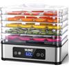 YASHE Essiccatore Alimentare, 5 Vassoi in Acciaio Inox, Timer e Temperatura Regolabili, Flusso d'Aria a 360°, Senza BPA, 400W Essiccatore Frutta e Verdura, Carne, Erbe, Snack per Cani