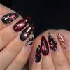 MouyouGlow Unghie Finte Corte MouyouGlow,Mandorla Halloween Nero Rosso Scuro Burgundy 3D Striped Stella Cat Eye Gothic Design Short Press on Nails,Black Wine Red Twill Fake Nails