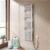 EMKE Scaldasalviette elettrico bagno,Curvo,140 x 40cm, 500W,Scaldasalviette con WIFI Termostato,Bianco,Radiatore da Bagno,Termoarredo Asciugamani da Bagno
