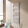 EMKE Scaldasalviette elettrico bagno,Curvo,140 x 50cm, 600W,Scaldasalviette con WIFI Termostato,Bianco,Radiatore da Bagno,Termoarredo Asciugamani da Bagno