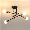 DAXGD 4 Luci Lampada da Soffitto, E27 Plafoniera in Metallo Industriale, Vintage Lampada a Sospensione Nero per Soggiorno, Camera da Letto, Cucina, Ristorante, Nero + Oro, 70CM (Senza Lampadine)