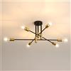 DAXGD 6 Luci Lampadario Industriale, 180° Regolabile Lampada da Soffitto E27, Plafoniera in Metallo per Soggiorno, Camera da Letto, Cucina, Ristorante, Nero + Oro, 72CM (Senza Lampadine)
