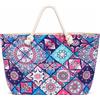 No Brand Borsa Mare Donna Fantasia Geometrica Rosa Blu Con Manici In Corda