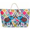 No Brand Borsa Mare Donna Fantasia Elefanti Azzurri Multicolor Con Manici In Corda