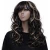 No Brand Parrucca Carnevale Lunga Nera Con Riflessi Chiari E Onde Morbide WL-0041 2H88