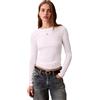 Calvin Klein Donna Maglietta Maniche Lunghe Woven Label con Scollo Rotondo, Bianco (Brilliant White), XL