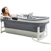 Hello Bath HelloBath® Vasca da Bagno Pieghevole XL 148x63x52 cm per Adulti | Vasca Portatile con Cuscino da Bagno, Borsa, Lampada LED & Rulli Massaggianti | Mobile per Doccia & Esterni | Grigio Scuro