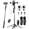 Yeaki Kit vlogging per iPhone con treppiede per telefono da 63 pollici, microfono wireless, luci di riempimento a LED, telecomando a scorrimento per TikTok