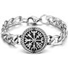Zysta Bracciale da uomo con bussola vichinga, bracciale cubano, stile vintage nordico, per motociclisti, motociclisti