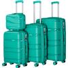Set 4 Valigie Trolley da Viaggio con Beauty Rivestimento Rigido e Maniglia Telescopica in Polipropilene Verde