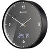 Bresser MyTime LEDsec - Orologio da parete radiocontrollato con quadrante da 24 cm, display a LED, temperatura interna e movimento silenzioso, colore: antracite