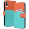 Ailisi Cover Per Samsung Galaxy A7 2018/A750, Cartone Animato Gatti Cute Cats Custodia Protettiva Caso Libro Flip Cover Magnetica in Pelle PU con Portafoglio, Funzione Stand -Arancione/Verde Blu