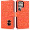 Ailisi Cover per Samsung S25 Ultra, Glitter Bling Custodia per Galaxy S25 Ultra, Orso Magnetica Custodia in Pelle PU Protettiva Portafoglio Libro Magnetica Flip Case con Porta Carte, Stand, Arancione