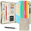 Leathario Cartella Portadocumenti A4 con 5 Fogli Trasparenti, Accoglitori ad Anelli A4, Zip, Cartelline Porta Documenti A4 con Quaderno per Riunioni, Ufficio e Scuola