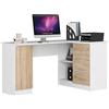 AKORD Scrivania ad Angolo B-20 | 3 cassetti, 2 Ripiani e un Ripiano con Anta | Scrivania ad angolo per l'ufficio in casa | 155x77x85 | 60 kg | Bianco & Rovere Sonoma Frontale