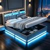 BIYFSDS Letto con Contenitore 140 x 200 con LED e Porte USB, Letti 140 x 200 con Sommier Contenitore, Letti Matrimoniali Imbottiti con Contenitore Idraulico Letto Matrimoniale con Sommier a Doghe con Testiera