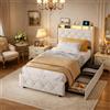 LieABak Letto per ragazzi 90 x 200 cm, con testiera, vano portaoggetti con 2 cassetti, letto singolo con rete a doghe, letto funzionale con LED, flanella, beige, senza materasso (beige, 90 x 200 cm)