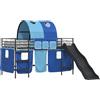 vidaXL Letto a castello per bambini, marca vidaXL, con tende, design a righe, colori nero e blu, struttura in metallo