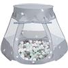 Selonis Tenda 105X90cm/600 Palline Castello Con Palline Colorate Per Bambini, Grigio:Bianco/Grigio/Menta