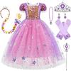 Kosplay Costume da Principessa Rapunzel per Bambina Vestito da Principessa con Accessori Ragazze Compleanno Partito Abiti Natale Halloween Carnevale Cosplay Abito